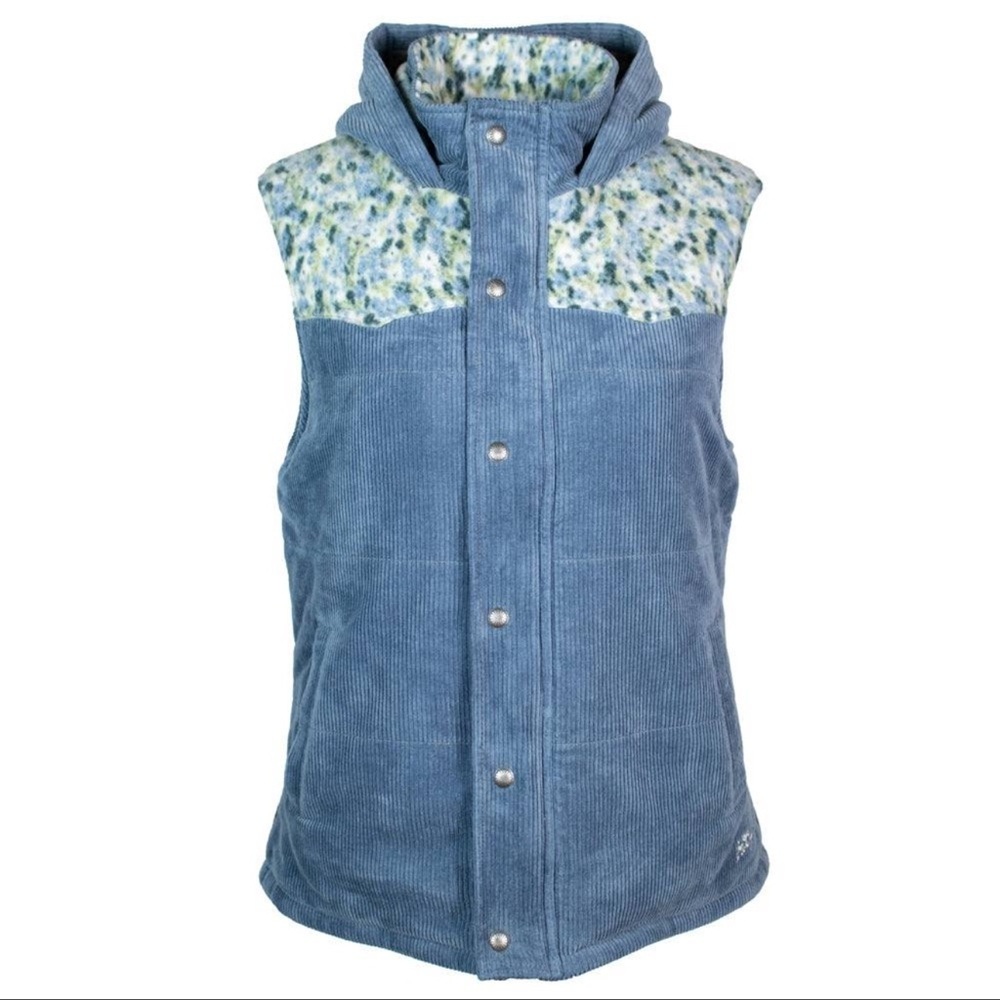 "HOOEY LADIES HOODED VEST"
BLUE/FLORAL PRINT